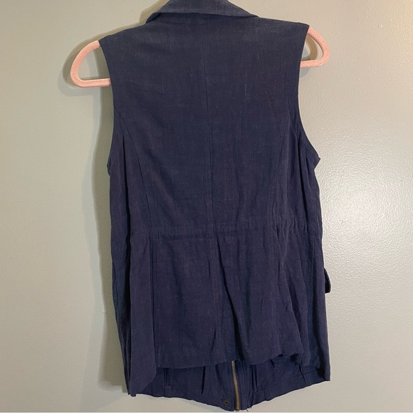 ALYA Womens Blue Linen Blend Long Full Zip Vest SZ/Small - Picture 6 of 9